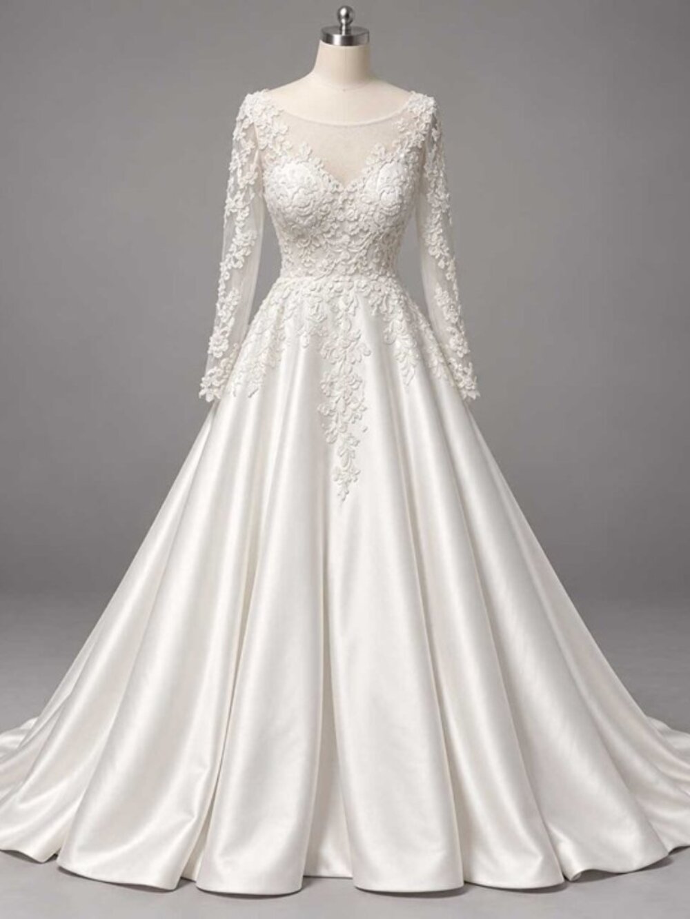 NWT Size 14 Ivory Lace Beaded A-Line Wedding Dress Cathedral Train
